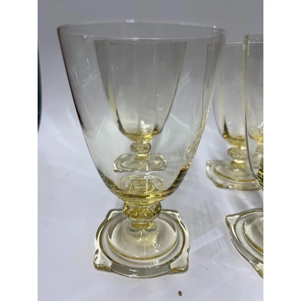 Vintage Heisey Carcassonne Sahara Yellow Footed Goblets Set of 6 Square Fo